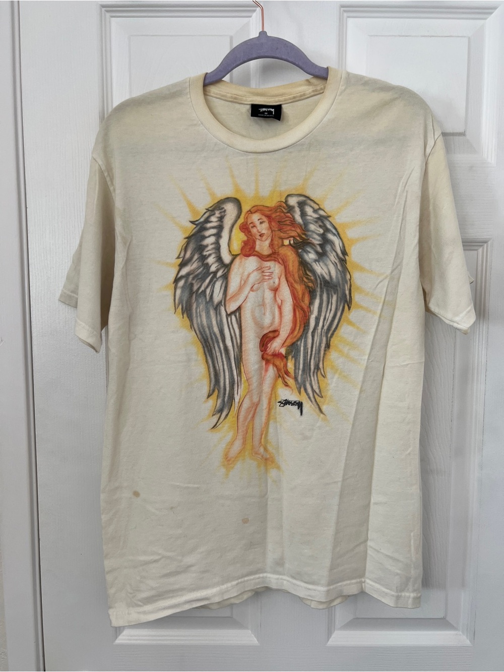 Stussy Cream Short Sleeve Angel Graphic Tee